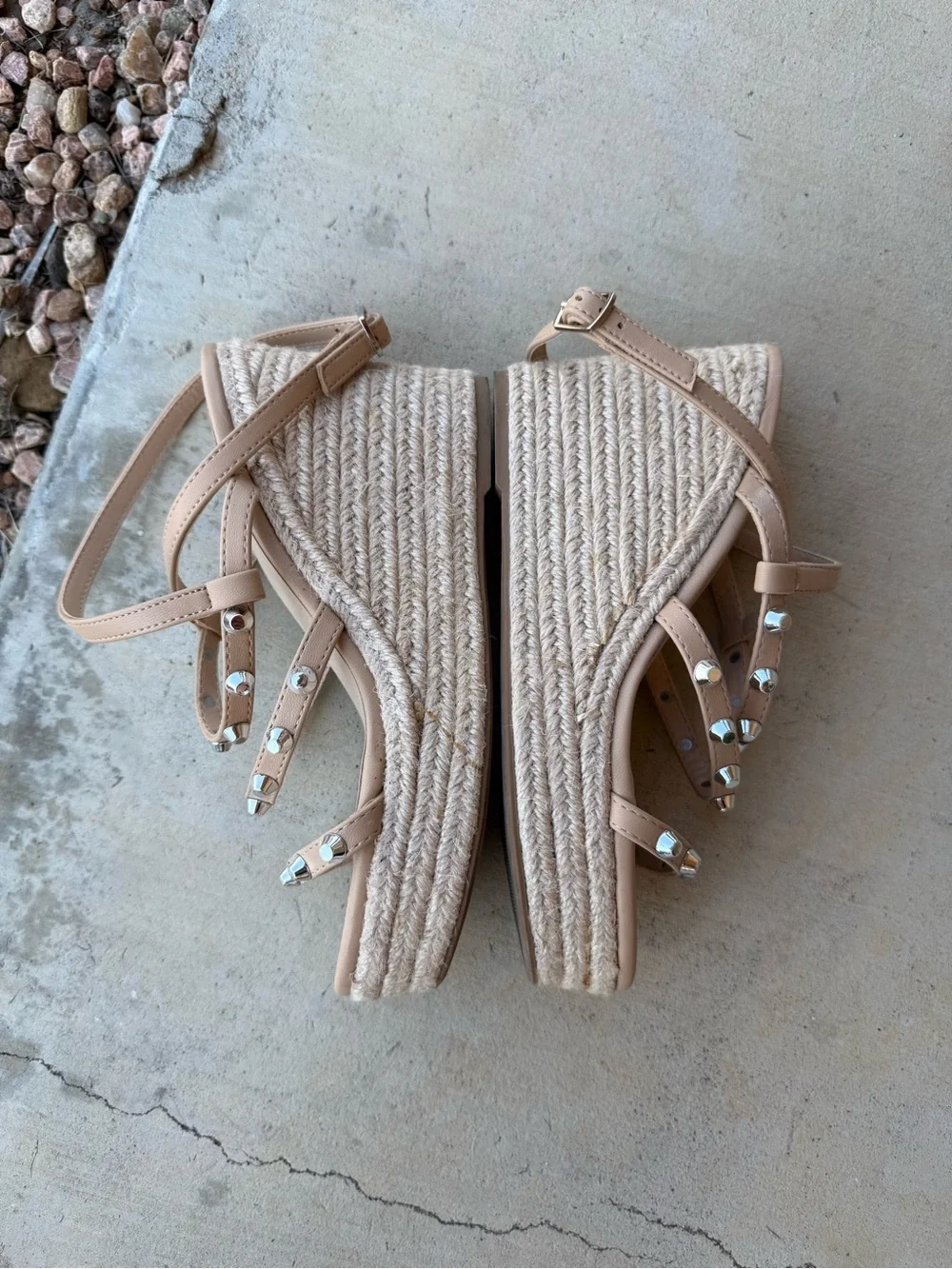SODA Studded Tan Wedges